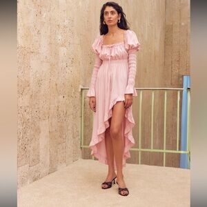 Sleeper - Juliette Shirred Asymmetric Dress - Pink - Size S - NWT